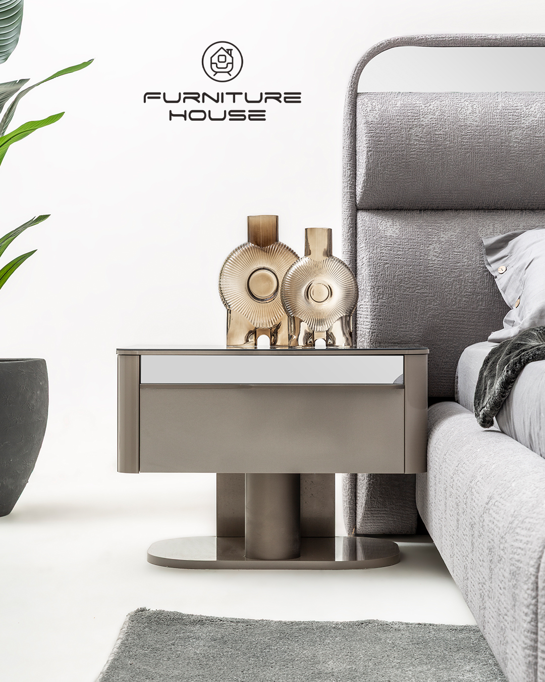 INOX Modern Bedroom Set – Bed, Wardrobe, Bedside Tables & Dresser with Mirror - Image 4