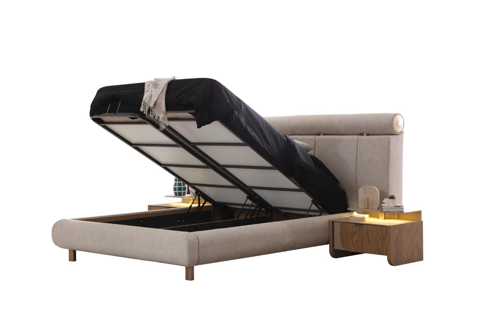 LIDER Bed Set – Modern Upholstered Bed with Natural Wood Accents - Image 6